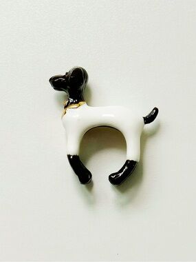 Poodle Ring 16 K plated Ceramic Poodle Dog Open Ring
